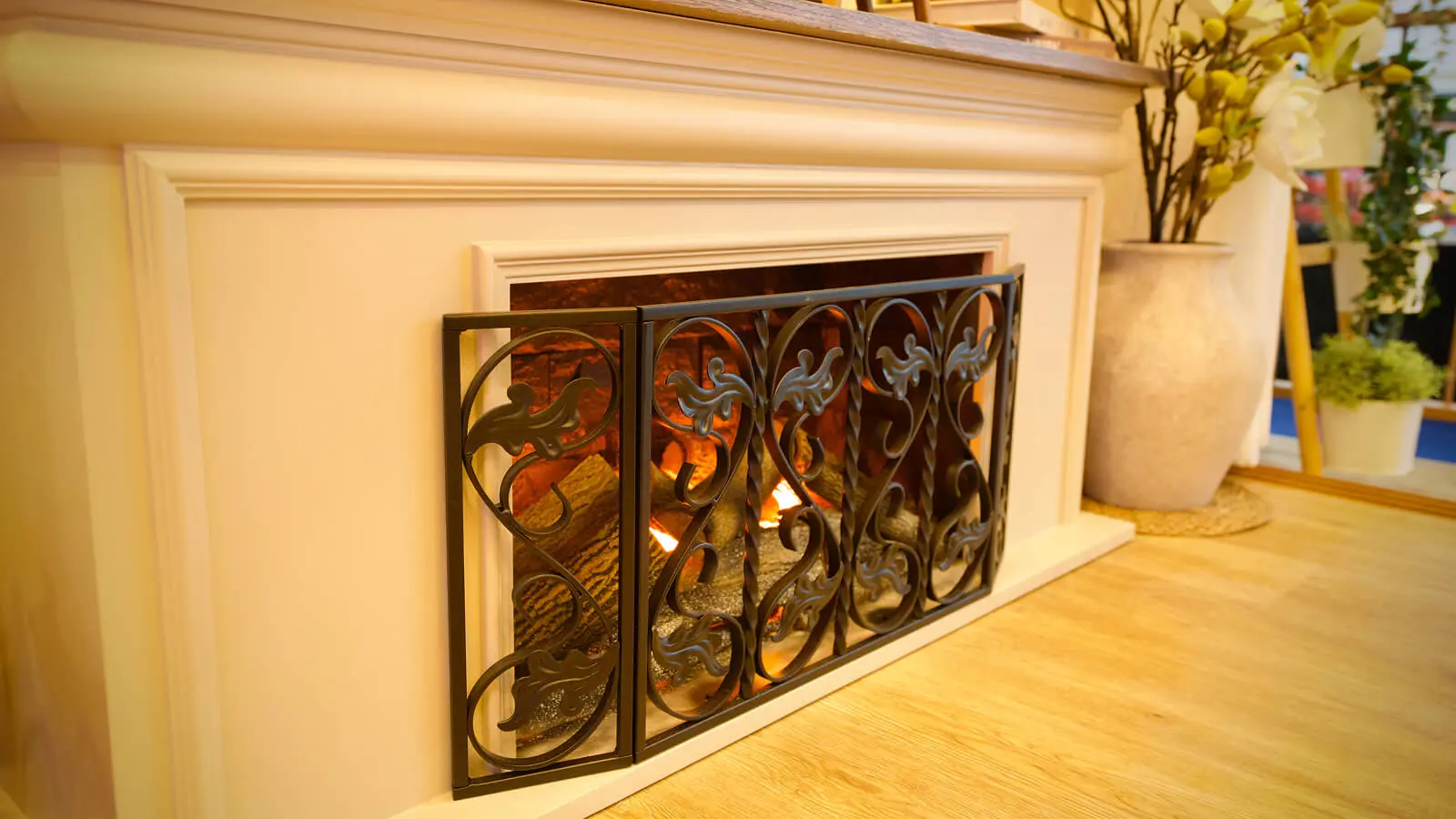Elegant hearth with iron grate